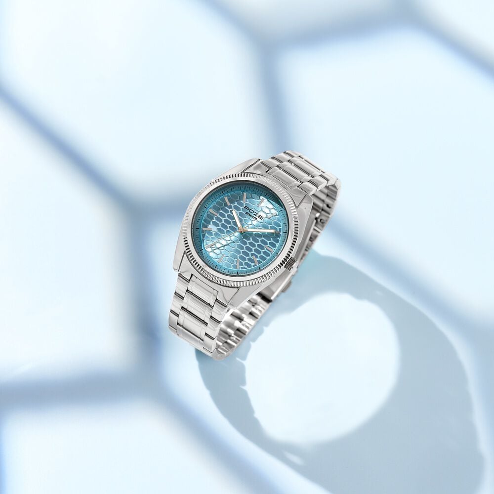 Poze By Sonata Quartz Analog Blue Dial Silver Metal Strap Watch For Men