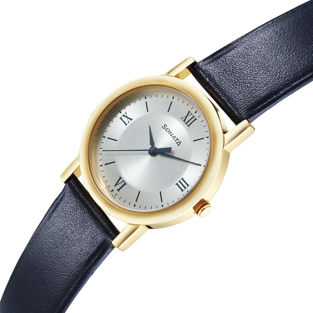 Sonata Classic Quartz Analog Silver Dial Blue Leather Strap Watch for Men