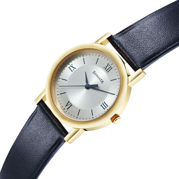 Sonata Classic Quartz Analog Silver Dial Blue Leather Strap Watch for Men - image number 2