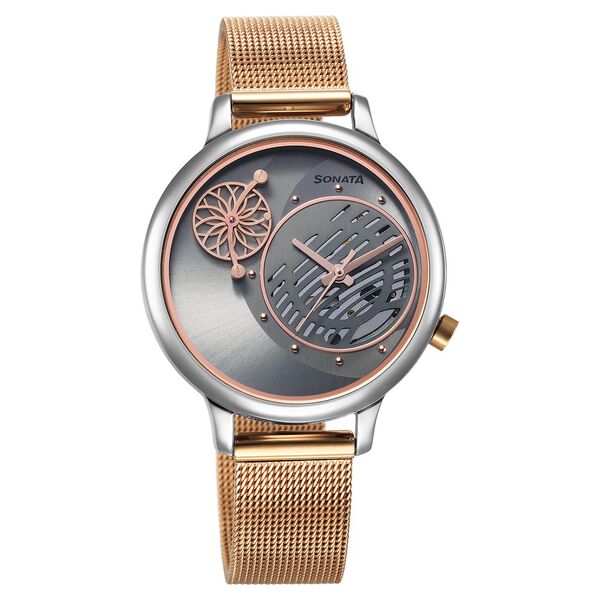 Sonata Unveil Quartz Analog Grey Dial Stainless Steel Strap Watch for Women - image number 0