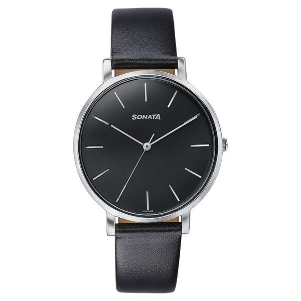 Sonata Pastel Play Quartz Analog Black Dial Leather Strap Watch For Women - image number 0