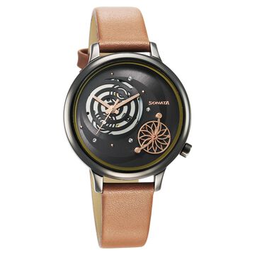 Sonata Unveil Quartz Analog Grey Dial Leather Strap Watch for Women