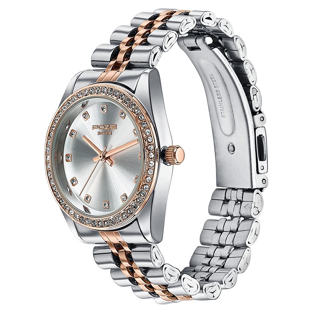 ^._.^♡ Buy Online Sonata Poze Quartz Analog Silver Dial Two Toned