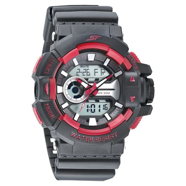 SF Quartz Analog Digital Black Dial PU Strap Watch for Men - image number 0
