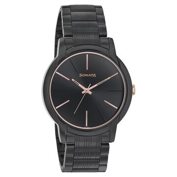 Sonata Beyond Gold Quartz Analog Black Dial Metal Strap Watch for Men