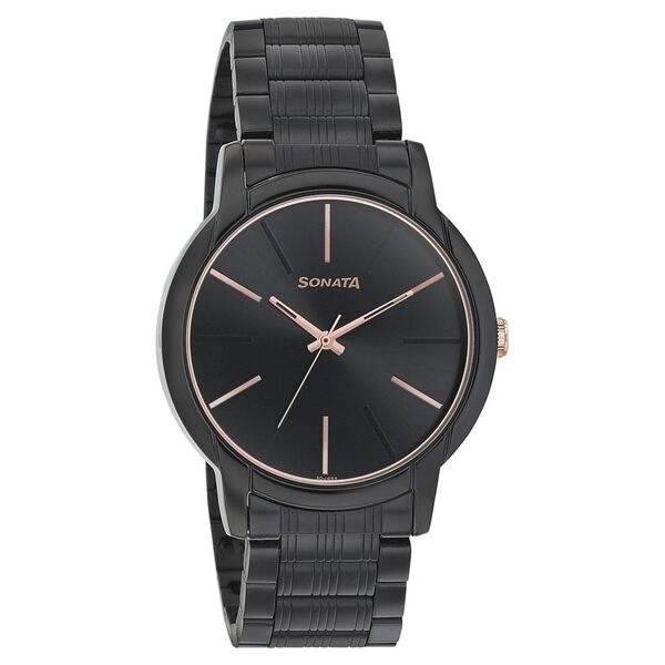 Sonata Beyond Gold Quartz Analog Black Dial Metal Strap Watch for Men - image number 0