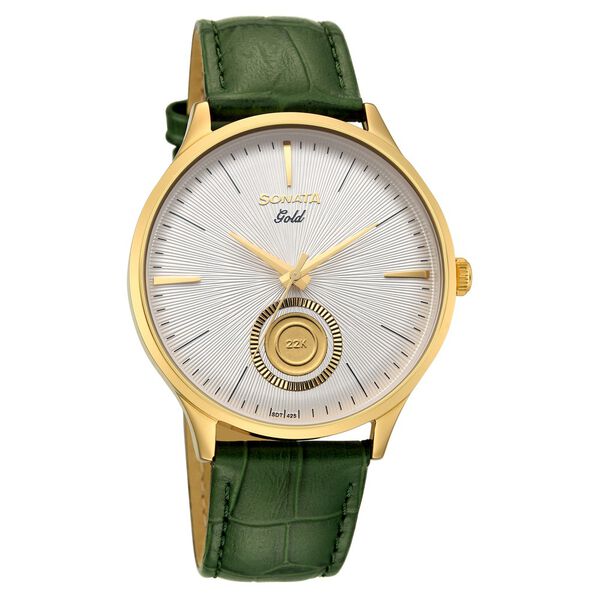 Sonata Gold White Dial Leather Strap Watch for Men with 22K Tanishq Gold Coin - image number 1