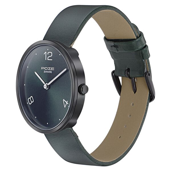 Sonata Poze Quartz Analog Green Dial Leather Strap Watch for Men - image number 2