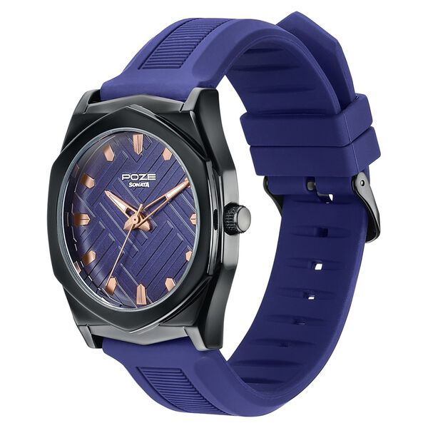 Poze By Sonata Quartz Analog Blue Dial Blue Silicone Strap Watch For Men - image number 4
