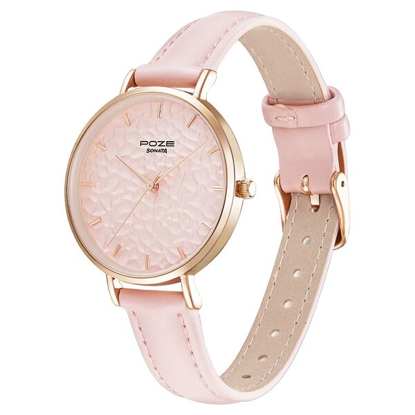 Poze by Sonata Quartz Analog Pink Dial PU Leather Strap Watch for Women - image number 2