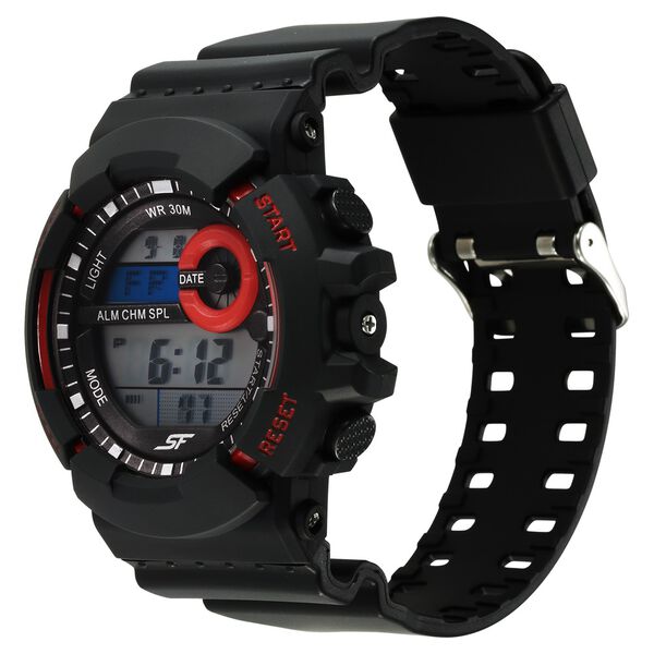SF Digital Round Round Shaped Dial Black PU Strap Watch For Men - image number 1