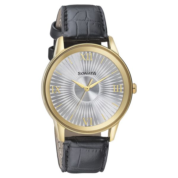 Sonata Quartz Analog Silver Dial Leather Strap Watch for Men - image number 0