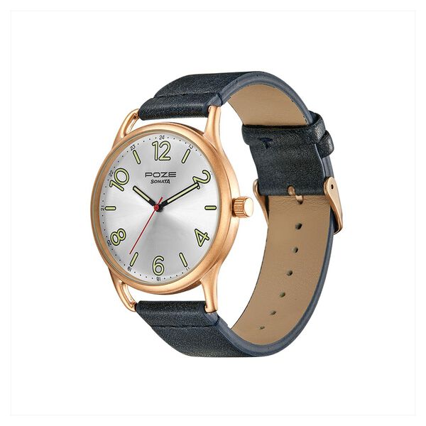 Poze by Sonata Quartz Analog Silver Dial PU Leather Strap Watch for Men - image number 2