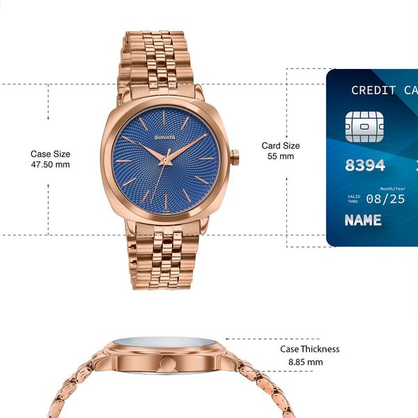 Sonata Vector Blue Dial Rose Gold-Tone Bracelet Watch for Men - image number 3