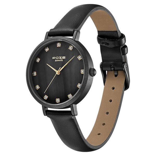 Poze by Sonata Quartz Analog Black Dial PU Leather Strap Watch for Women - image number 2