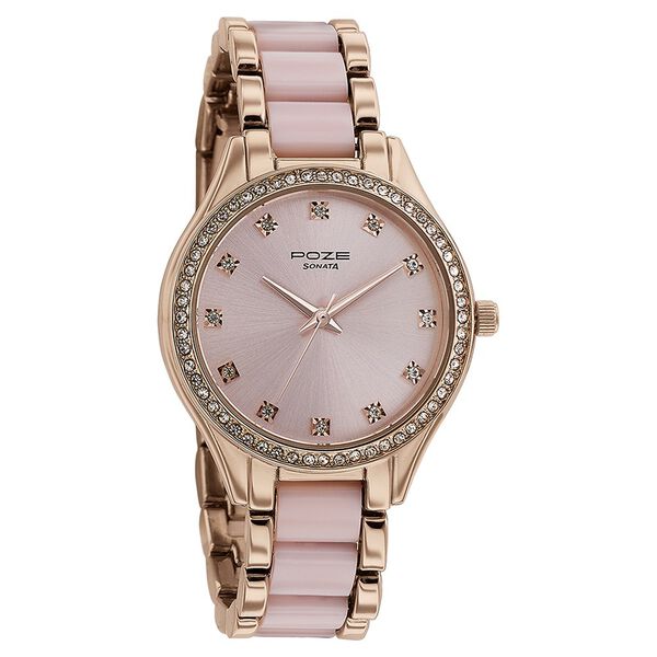 Sonata Poze Quartz Analog Pink Dial Metal & Plastic Strap Watch for Women - image number 2