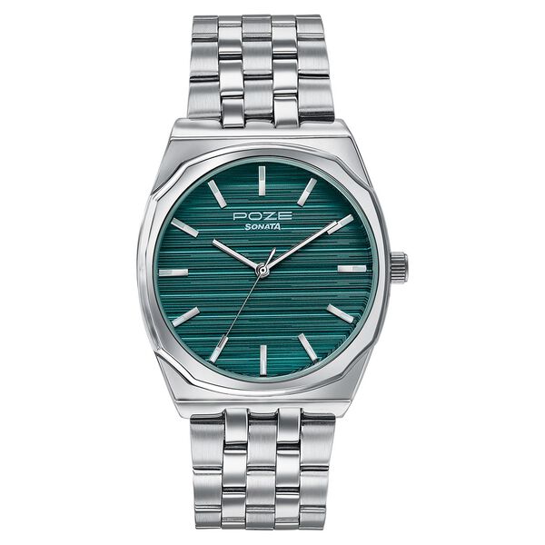 Sonata Poze Quartz Analog Green Dial Silver Colour Stainless Steel Strap Watch For Men - image number 2