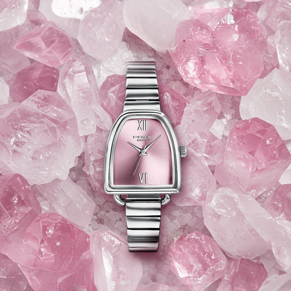 Poze By Sonata Quartz Analog Pink Dial Silver Metal Strap Watch For Women