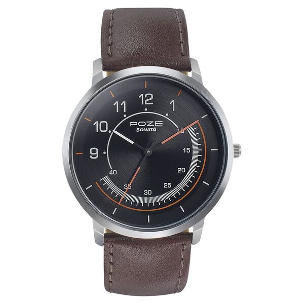 Sonata Poze Quartz Analog Black Dial Leather Strap Watch for Men - image number 1