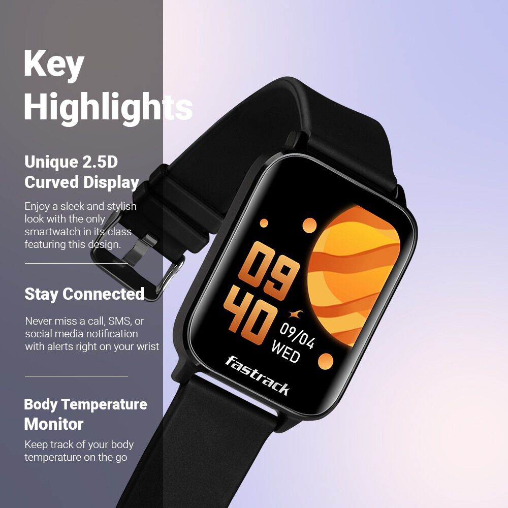 Fastrack Reflex Curv Black Health Sleep Tracker with Bold Curved Display Smartwatch