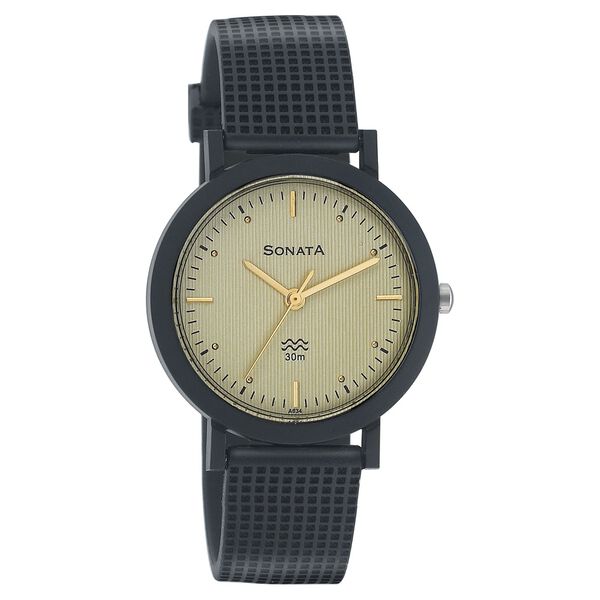 SF Quartz Analog Champagne Dial Plastic Strap Watch for Men - image number 0