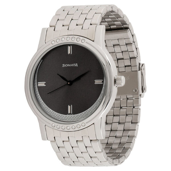 Sonata Quartz Analog Black Dial Stainless Steel Strap Watch for Men - image number 1