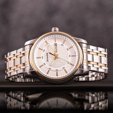 Sonata Quartz Analog with Day and Date White Dial Two Toned Stainless Steel Strap Watch For Men