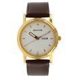 Sonata Quartz Analog with Day and Date Champagne Dial Leather Strap Watch for Men