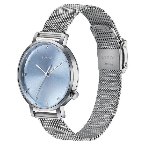Sonata Elegent Essentials Quartz Analog Blue Dial Stainless Steel Strap Watch For Women - image number 2