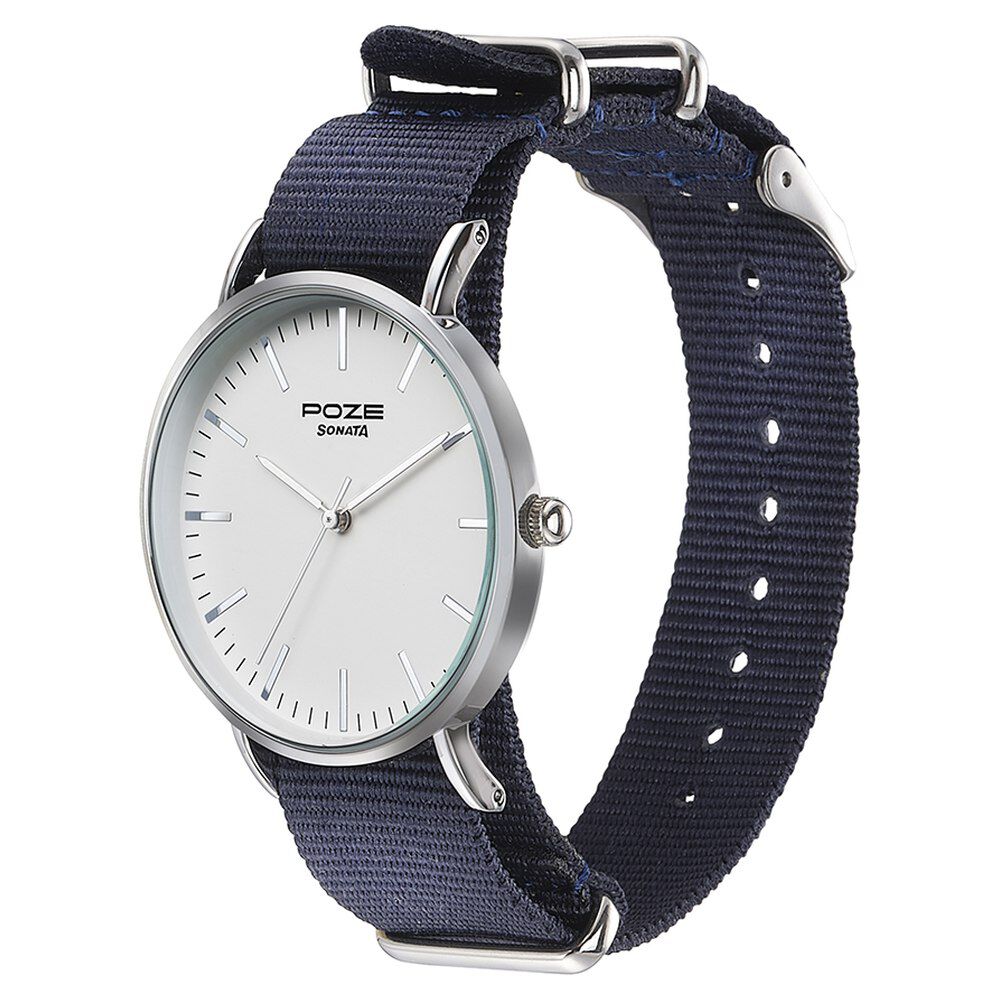 Buy Online Sonata Poze Quartz Analog White Dial Nylon Strap Watch for Men sp70038sp01w Sonata
