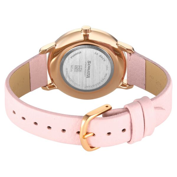 Sonata Sleek Women Silver Dial Blush Pink Leather Strap Watch - image number 5