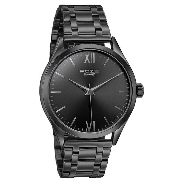 Sonata Poze Quartz Analog Black Dial Metal Strap Watch for Men - image number 2