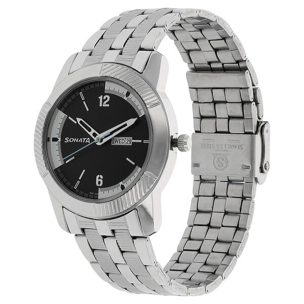 Sonata Quartz Analog Black Dial Stainless Steel Strap Watch for Men - image number 1