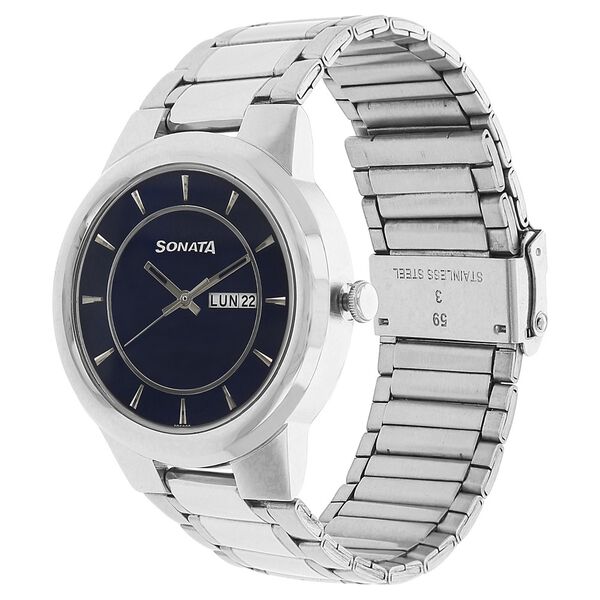 Sonata Quartz Analog with Day and Date Blue Dial Stainless Steel Strap Watch for Men - image number 1
