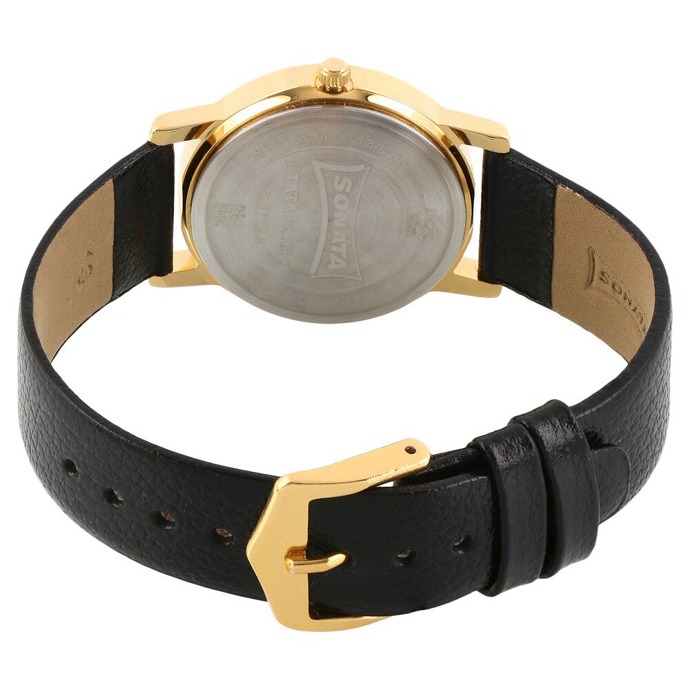 Sonata Quartz Analog Champagne Dial Leather Strap Watch for Men