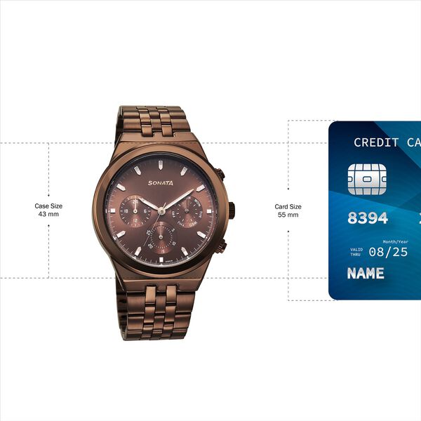 Sonata Eternia Quartz Multifunction Brown Dial Metal Strap Watch For Men - image number 3