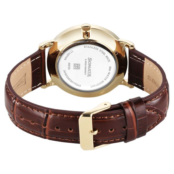 Sonata Wedding Quartz Analog Off White Dial Leather Strap Watch For Men - image number 3