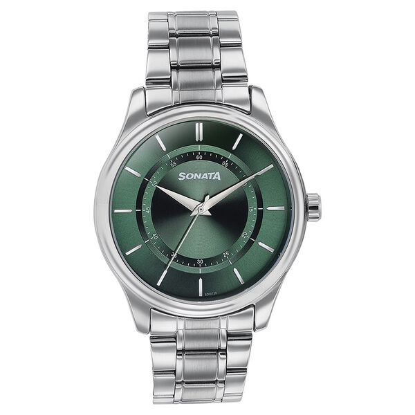Sonata Quartz Analog Green Dial Silver Stainless Steel Strap Watch For Men - image number 1