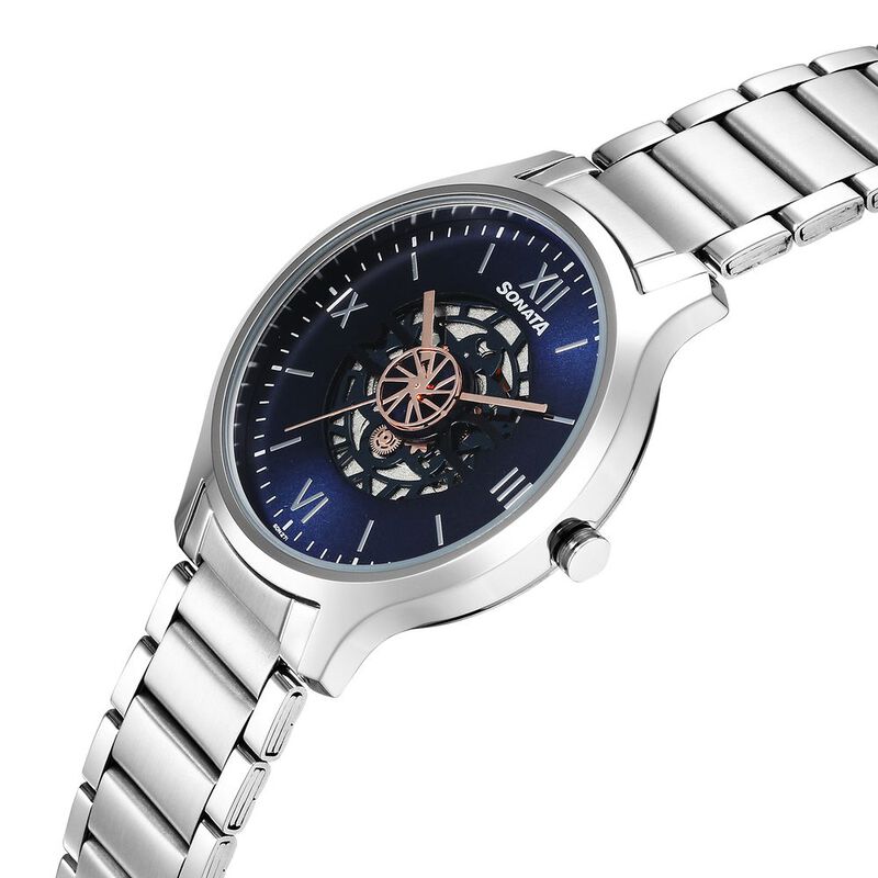 Sonata Unveil Quartz Multifunction Blue Dial Stainless Steel Strap Watch for Men - image number 2