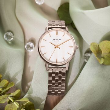 Sonata Poze Quartz Analog Khaki Dial Brown Color Stainless Steel Strap Watch For Women