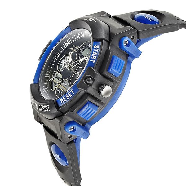 SF Quartz Analog Digital Black Dial PU Strap Watch for Men - image number 2