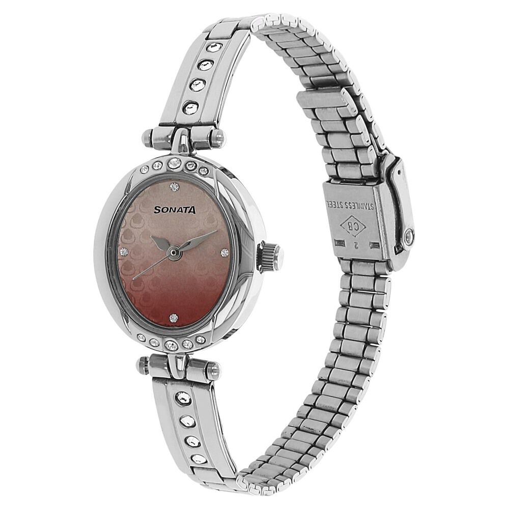 Sonata Quartz Analog Pink Dial Stainless Steel Strap Watch for Women