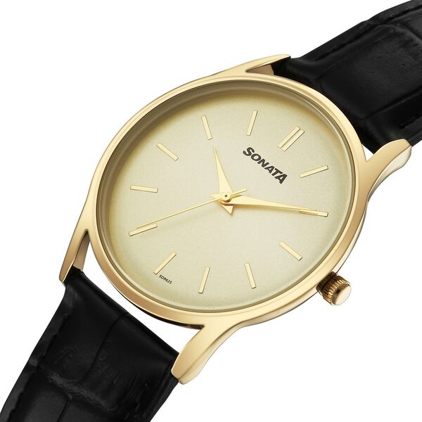 Sonata Eternia Quartz Analog Golden Dial Leather Strap Watch For Men - image number 2