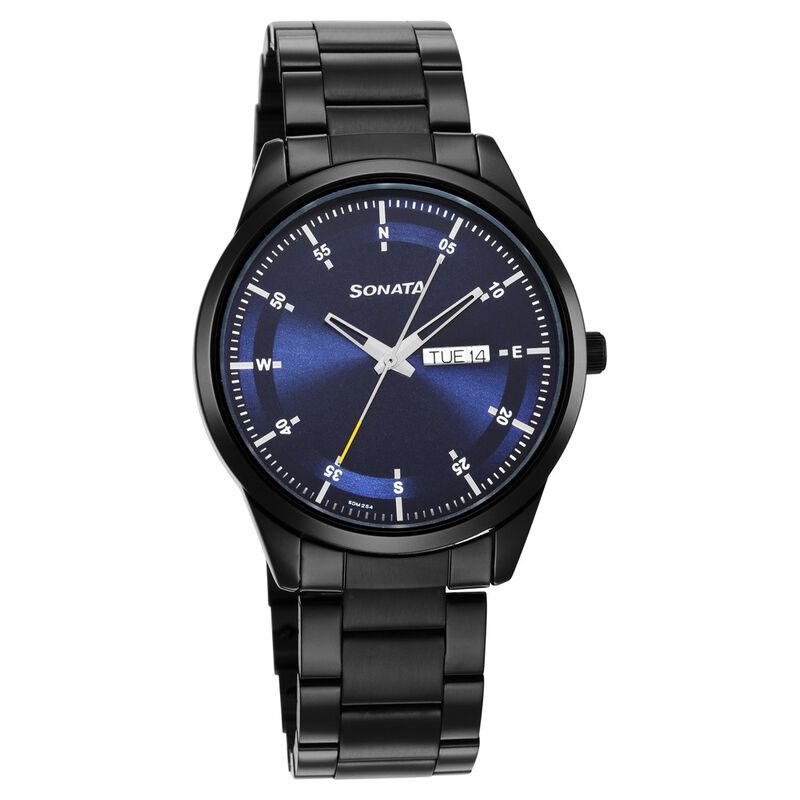 Sonata Force Quartz Analog with Day and Date Blue Dial Stainless Steel  Strap Watch for Men