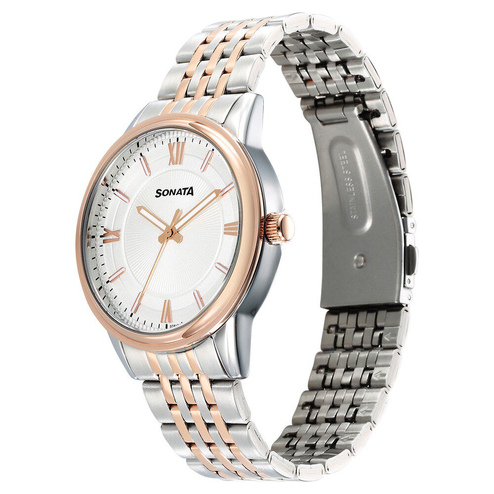 Buy Online Sonata Wedding Quartz Analog Off White Dial Stainless Steel Strap Watch For Men 77154km02 p Sonata