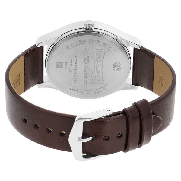 Sonata Quartz Analog with Day and Date Silver Dial Leather Strap Watch for Men - image number 4