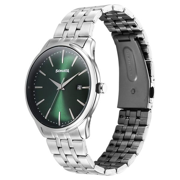 Sonata Eternia Quartz Analog with Date Green Dial Metal Strap Watch For Men - image number 1
