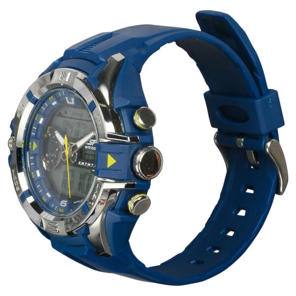 SF Chrome Quartz Analog Digital Dial PU Strap Watch for Men - image number 1