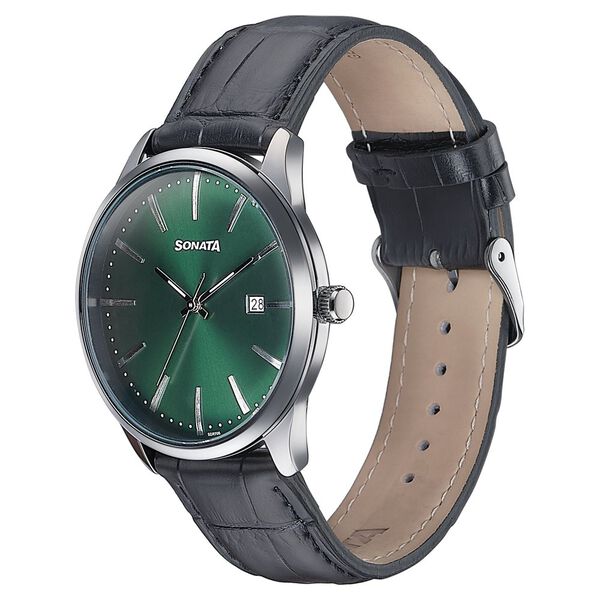 Sonata Wedding Edit Quartz Analog with Date Green Dial Leather Strap Watch For Men - image number 3