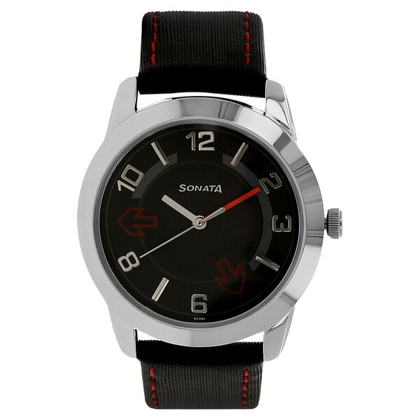 Sonata Quartz Analog Black Dial Leather Strap Watch for Men - image number 0